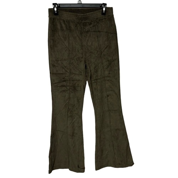 Aerie Groovy Velour Olive Green Flare Pants Size Medium New Retro 60s Y2K - Picture 1 of 6